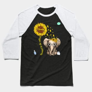 Womens Blessed To Be Called Mom Sunflower Elephant Graphic Baseball T-Shirt